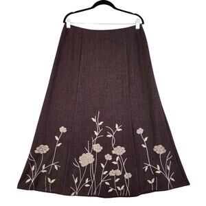 T Garment Womens Vintage Floral Embroidered Midi Skirt Size 12 Chocolate Brown